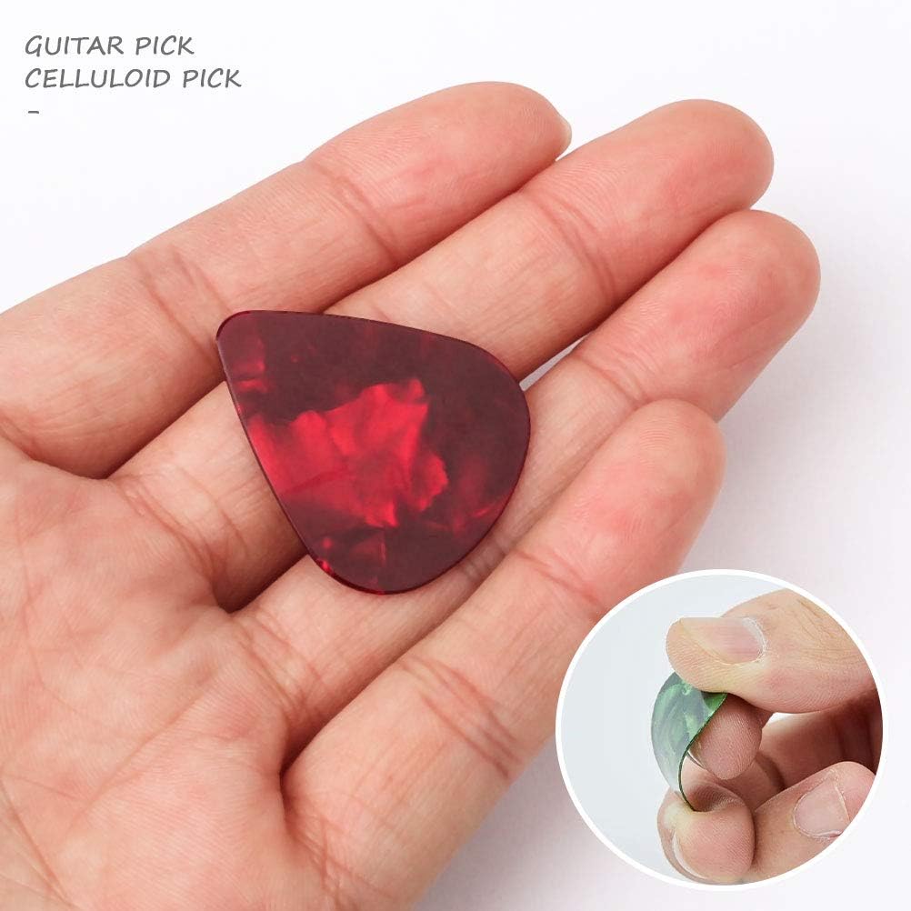 20-Pack Guitar Picks – Celluloid Plectrums for Acoustic, Electric, Bass Guitars (4 Thicknesses)