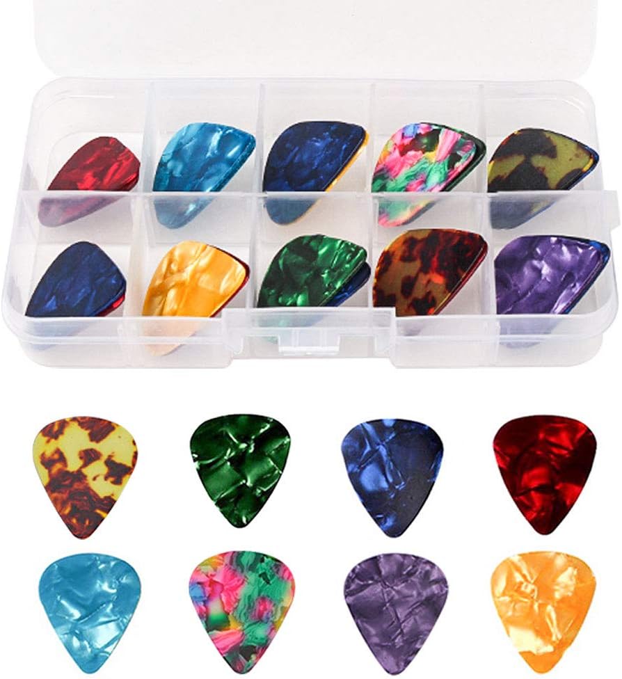 20-Pack Guitar Picks – Celluloid Plectrums for Acoustic, Electric, Bass Guitars (4 Thicknesses)