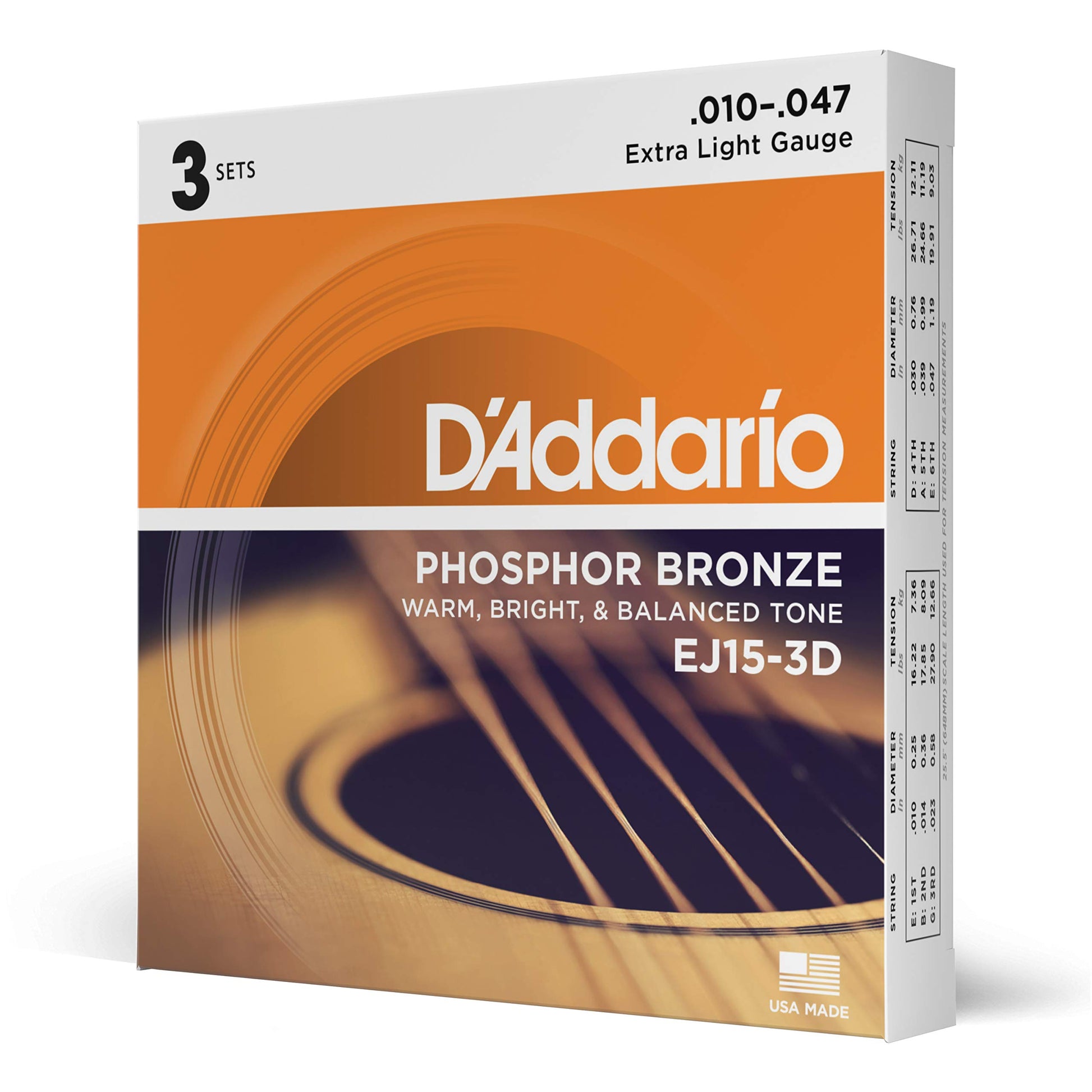 D'Addario Guitar Strings - Phosphor Bronze Acoustic Guitar Strings