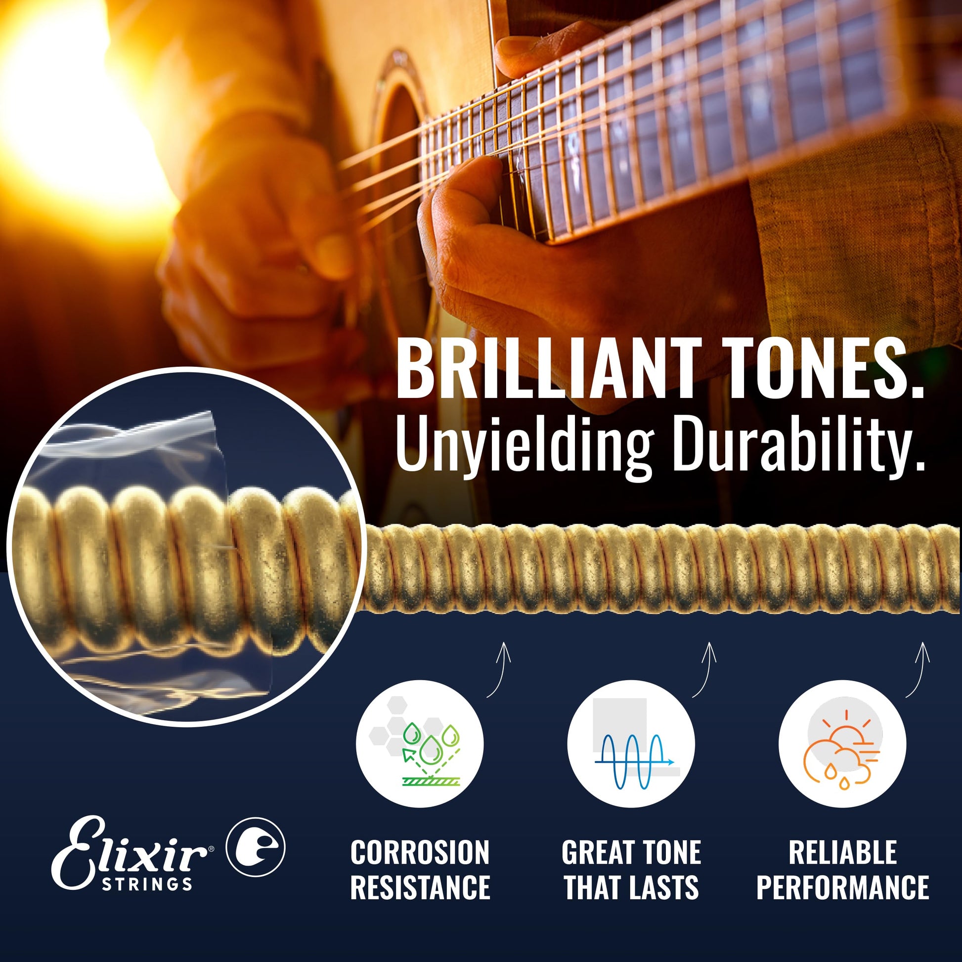 Elixir Phosphor Bronze Acoustic Guitar Strings with NANOWEB Coating