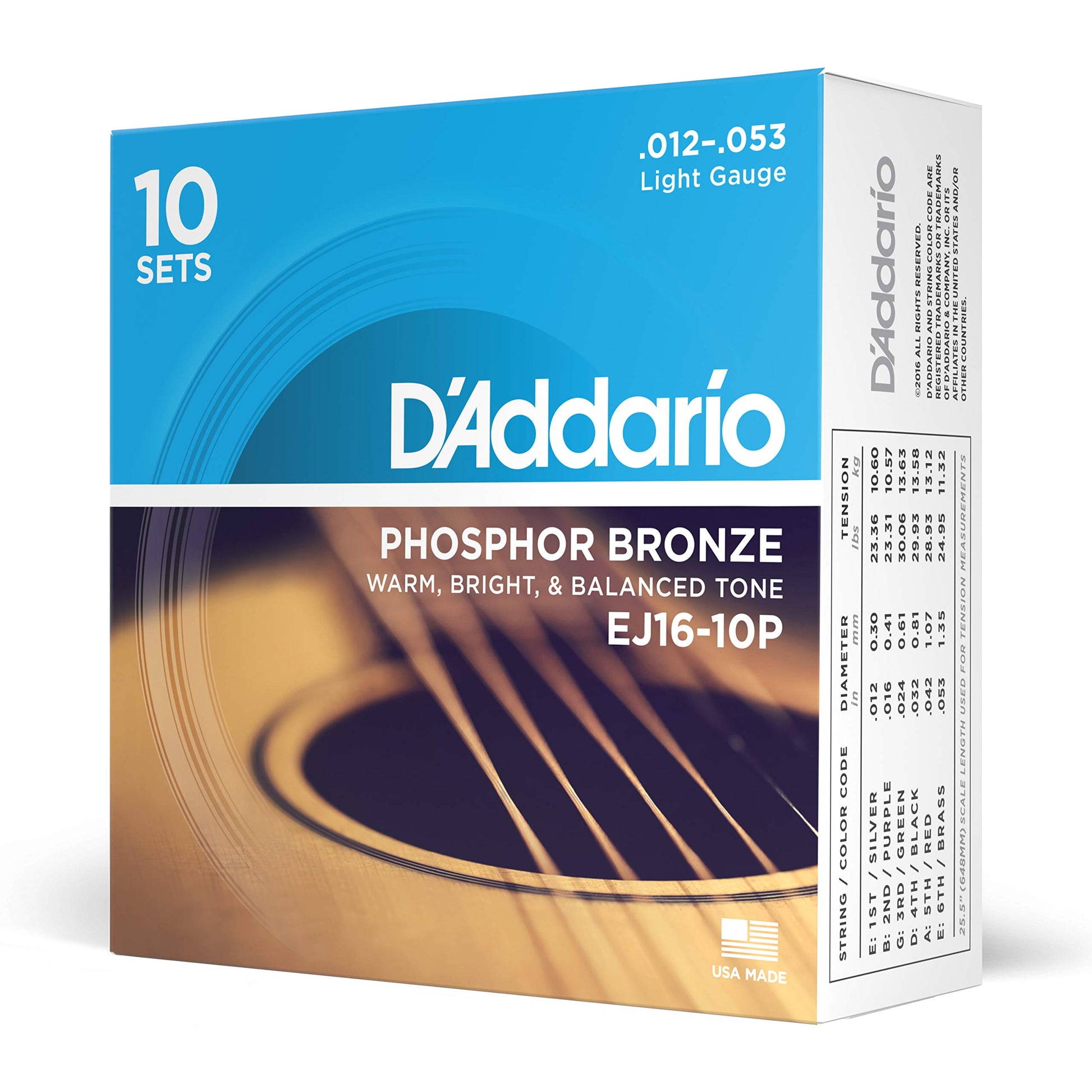 D'Addario Guitar Strings - Phosphor Bronze Acoustic Guitar Strings