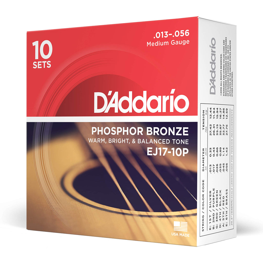 D'Addario Guitar Strings - Phosphor Bronze Acoustic Guitar Strings