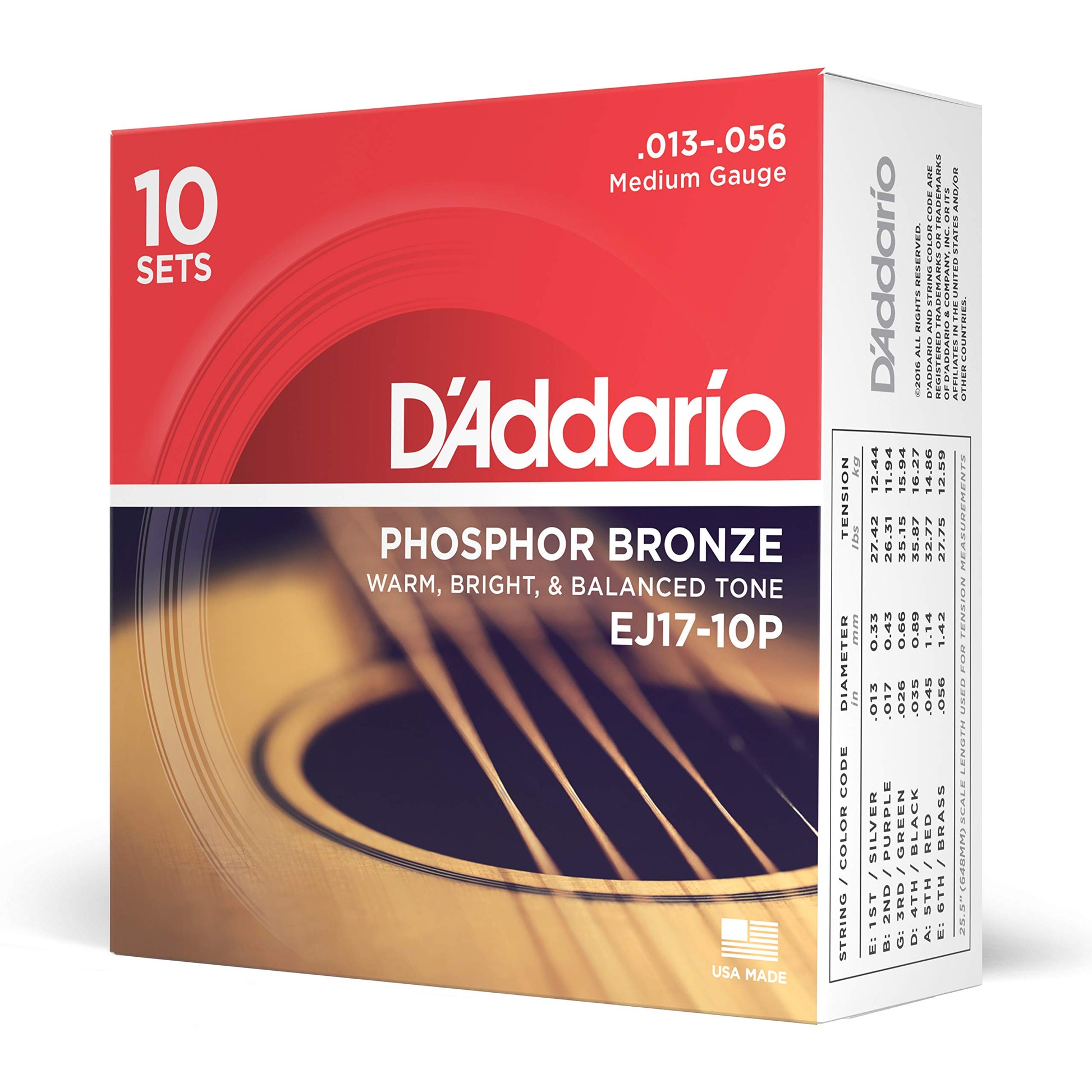 D'Addario Guitar Strings - Phosphor Bronze Acoustic Guitar Strings