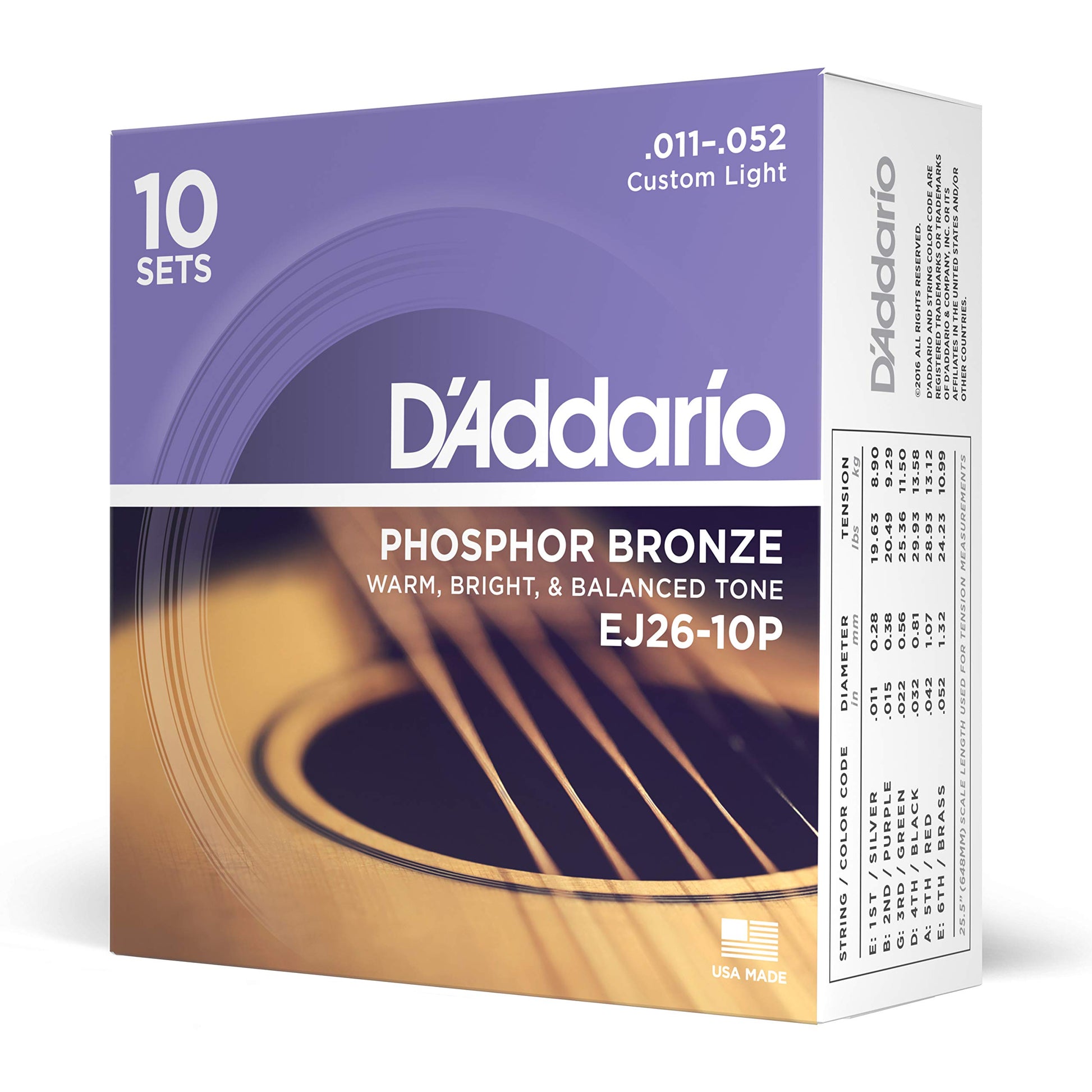 D'Addario Guitar Strings - Phosphor Bronze Acoustic Guitar Strings