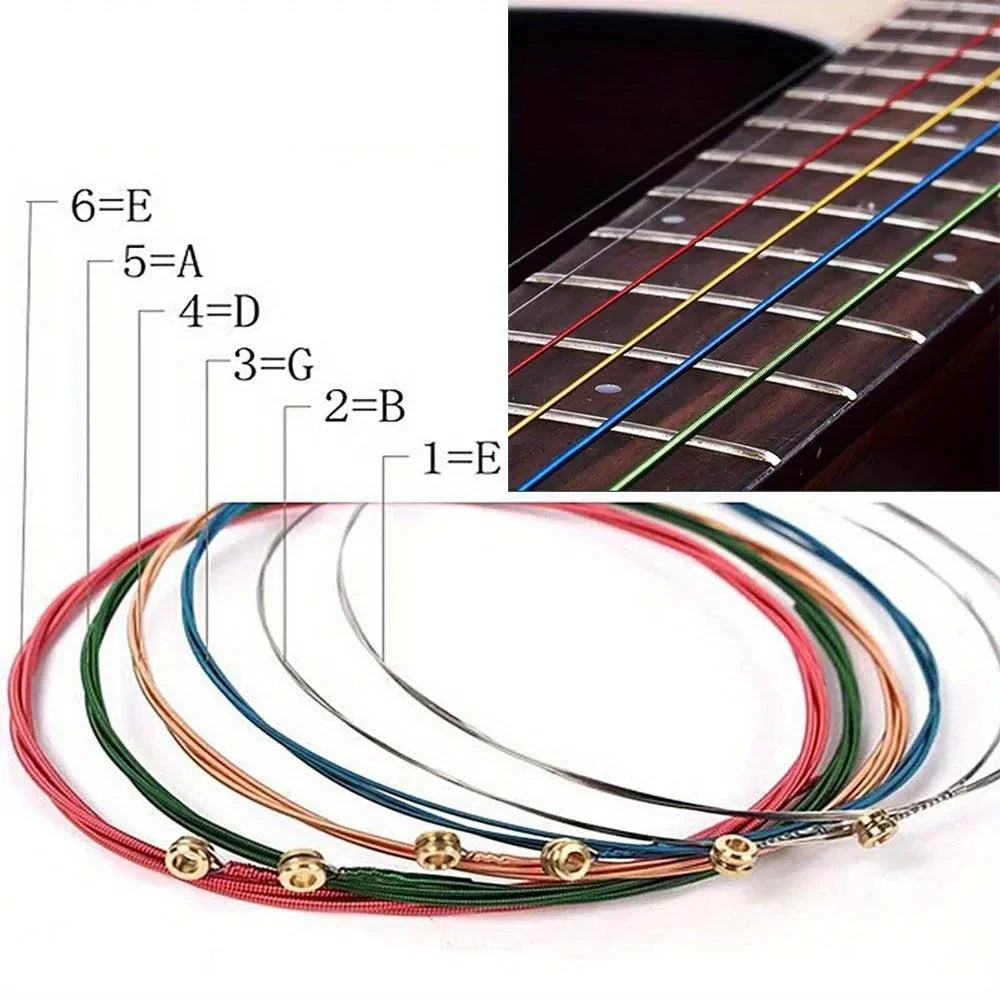 6pcs Multi Color Acoustic Guitar Strings - Your Guitar Buddy