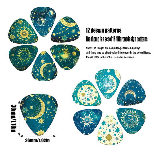 12pcs Guitar Pick Set Sun Moon and Stars - Your Guitar Buddy