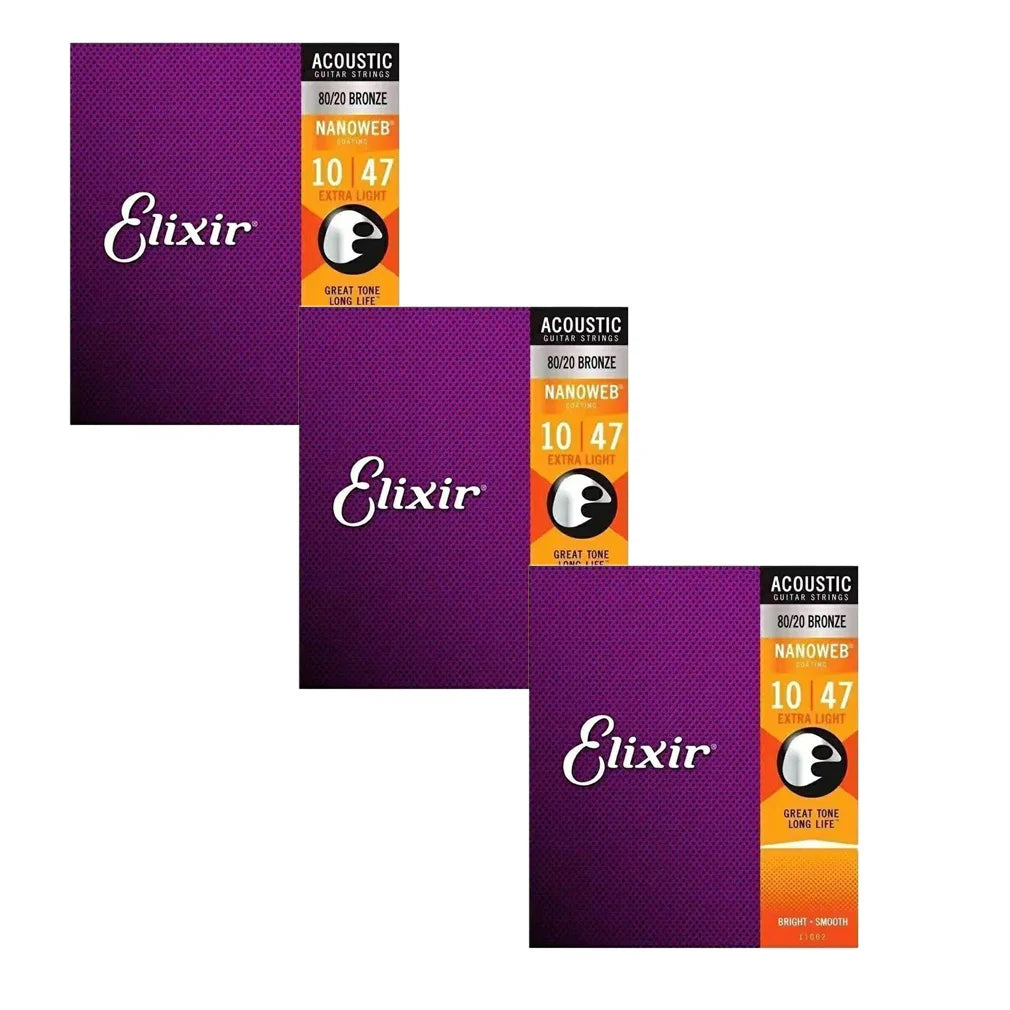 3 Sets Elixir Nanoweb Guitar Strings - Your Guitar Buddy